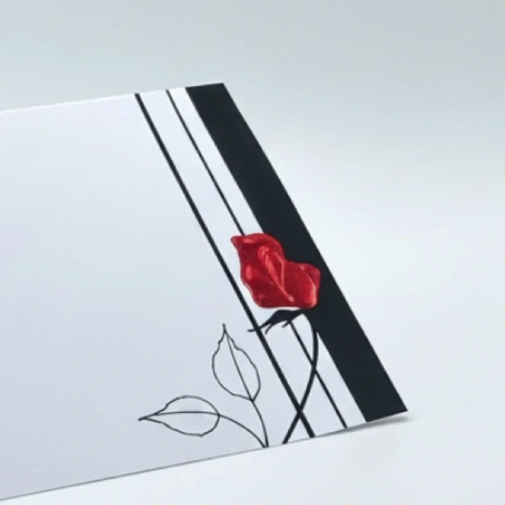 Black-tie wedding white w/red rose foil artco elegant fine paper announcements